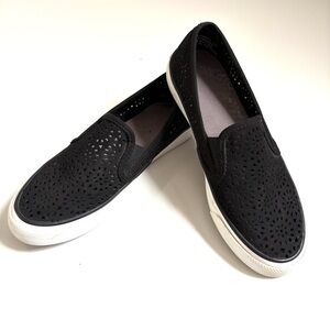 Sperry | Women’s Seaside Perforated Slip On Sneaker Loafers Black White Size 7